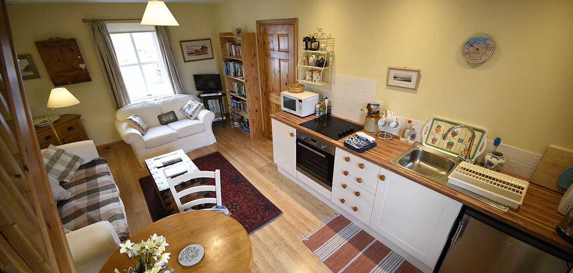 Half of Three is an open plan self catering accommmodation with comfortable seating area and modern kitchen