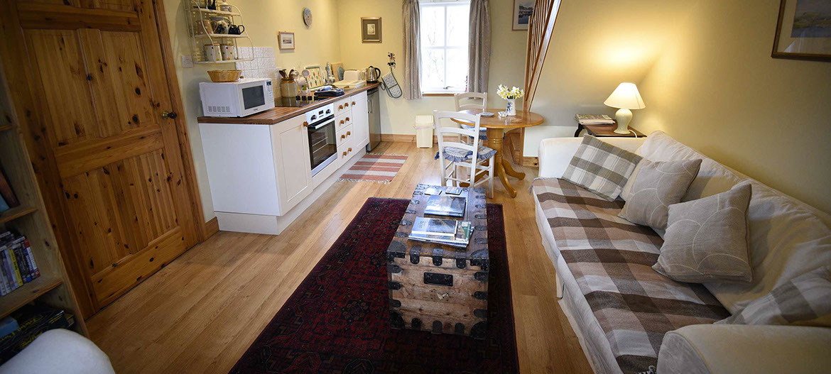Our self catering accommodation contains a comfortable seat and kitchen