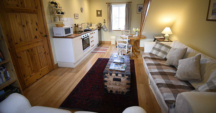Our self catering accommodation contains a comfortable seat and kitchen
